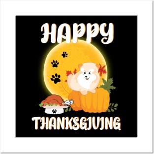 Pomeranian Seeing Turkey Dish Happy Halloween Thanksgiving Merry Christmas Day Posters and Art